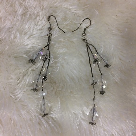 Jewelry - Clear Crystal & Silver Drop Dangling Hook Earrings